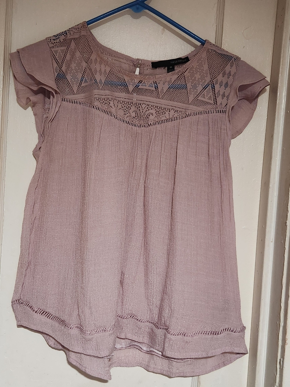 Harve Benard Mauve Lace Yoke Flutter Sleeve Blouse